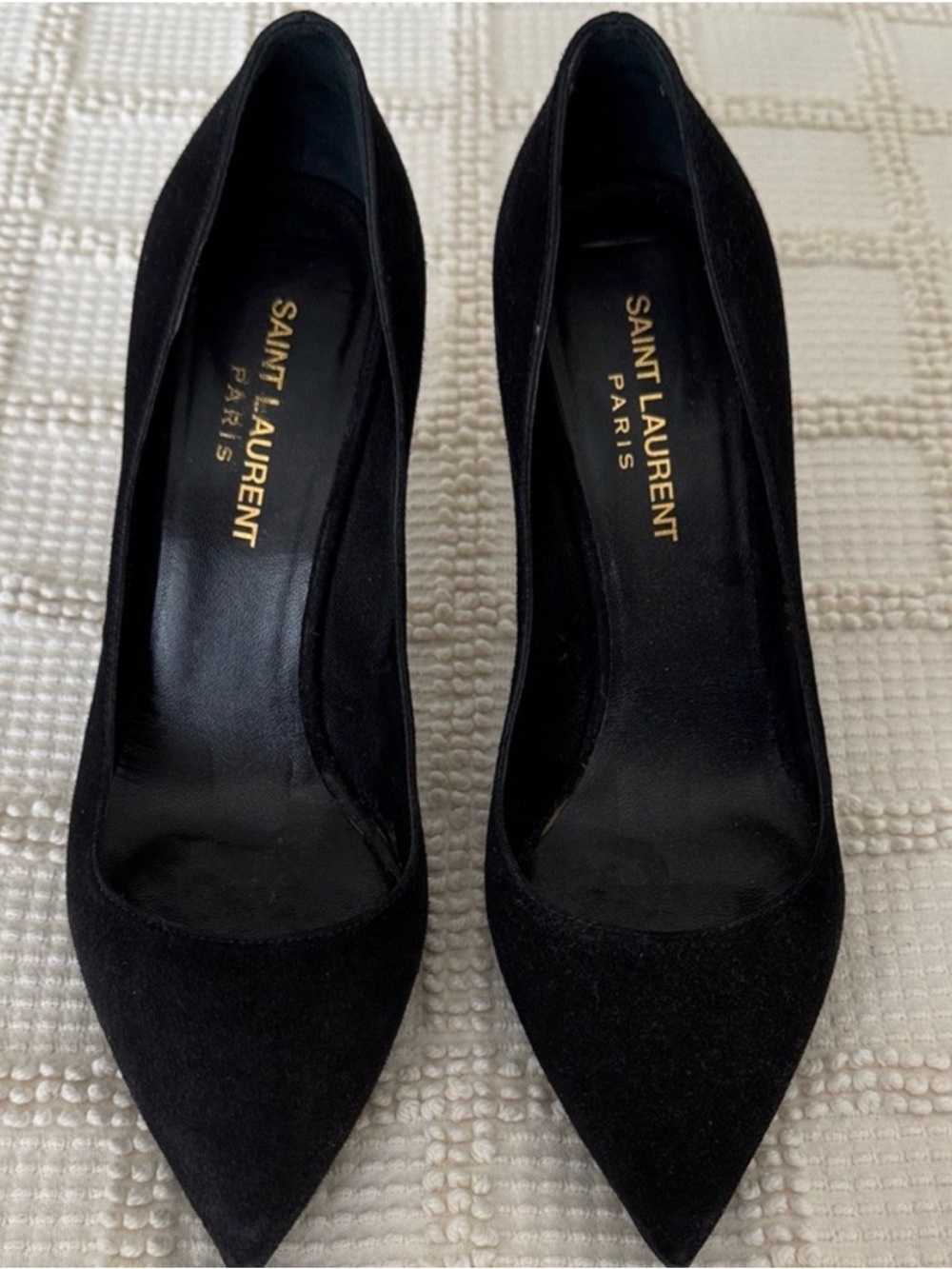 YSL Saint Laurent Black Suede Pointed-Toe Pumps 36.5